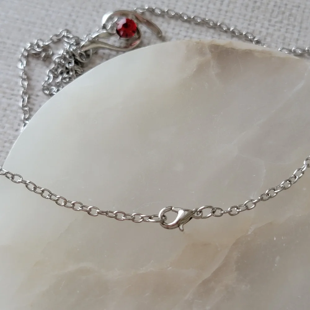 Simple Red Rhinestone Geometric Necklace Silver Tone